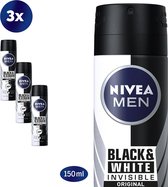 NIVEA MEN Invisible for Black & White Power Deodorant Spray - 3 x 150 ml - Voordeelverpakking