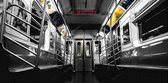 JJ-Art (Canvas) | New York metro, subway, metaal, in een zwart wit pop art look - woonkamer | industrieel, modern | Foto-Schilderij print op Canvas (canvas wanddecoratie) | KIES JE MAAT
