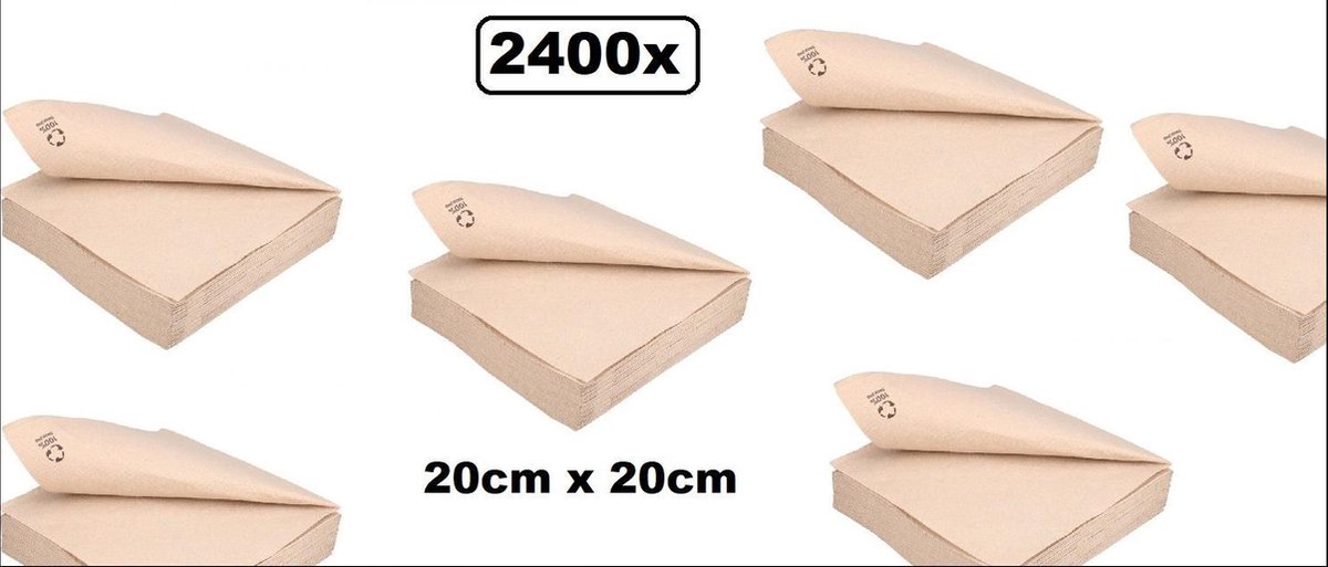 2400x BIO cocktail servet 20cm 100% composteerbaar - servetten diner cocktail 100% gerecyclede festival thema feest restaurant party