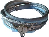 Wikkelarmband leer blauw met magneet