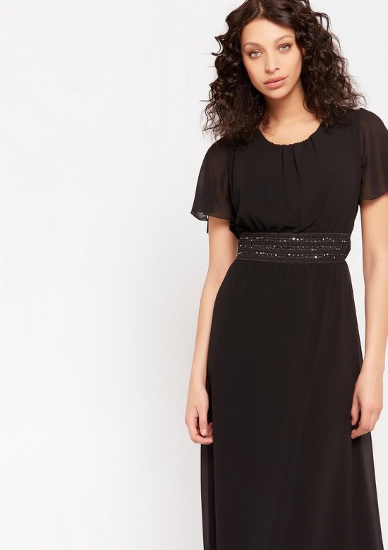 LOLALIZA Maxi jurk met elastiek rondom taille - Zwart - Maat 40 | bol