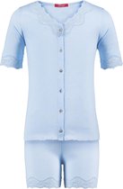 Exclusief Luxueus Kinder nachtkleding Luxe mooie zacht blauwe Girly Shorty Pyjama Set van Hanssop met verfijnde kant details, Meisjes shorty pyjama, licht blauw, maat 116