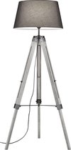 LED Vloerlamp - Trion Tripady - E27 Fitting - Rond - Mat Grijs - Hout - BSE