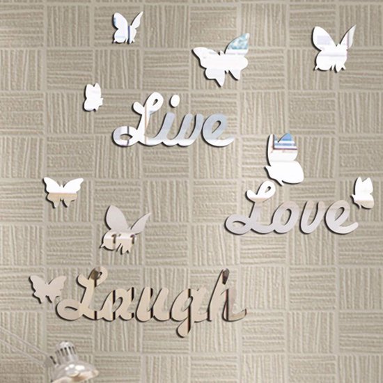 zwanger procent Wakker worden Zelfklevende Live Laugh Love Spiegel Stickers - Wand Decoratie Liefde Met  Vlinders -... | bol.com