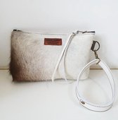 Toetie & Zo Handgemaakte Leren Clutch Koeienvacht Creme -Toilettas - Makeuptas - Koeienhuid