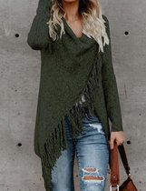 Gebreide Tassel Vest - Maat S - Army Groen - Bohemian Ibiza stijl