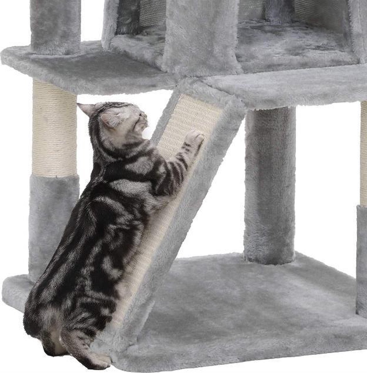 Krabpaal – Kattenhuis & Kattenmand – Kattenboom 96 cm Hoog – Grijs – Duurzaam & Stabiel - 48 x 48 cm – foto 7
