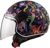 LS2 Sphere Lux Bloom Deco motorfiets jethelm - zwart