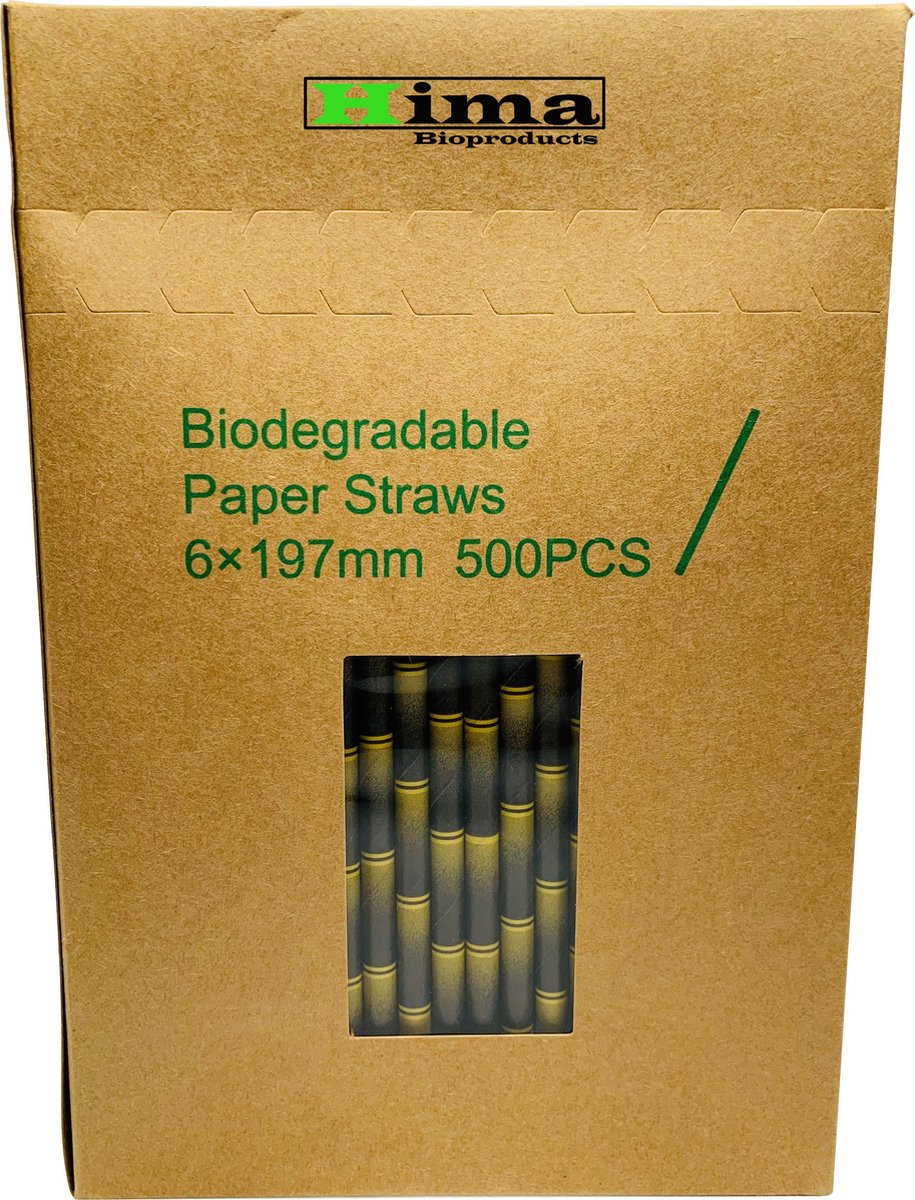 Papieren rietjes 6x197mm bamboe zwart, verpakt per 500 stuks in dispenserdoos
