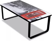 Salontafel met telefooncel-print glazen tafelblad (incl. vloerviltjes)