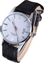 Stijlvol heren horloge - zwart leren band - witte wijzerplaat - 40 mm - I-deLuxe verpakking