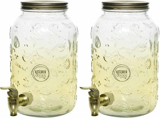 Attent Ongehoorzaamheid Bondgenoot Set van 2 glazen drank dispenser/limonadetap 3,8 liter goud met tapkraantje  -... | bol.com