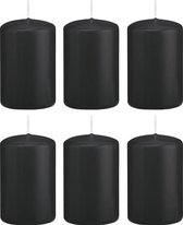 6x Zwarte cilinderkaarsen/stompkaarsen 5 x 8 cm 18 branduren - Geurloze kaarsen - Woondecoraties