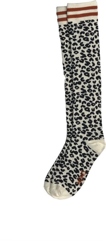 NONO Meisjes Hoge sokken Ramin met ingebreid leopard design en contrast  strepen. - Wit... | bol.com