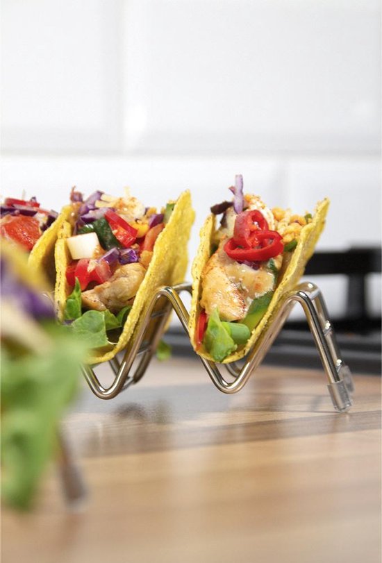 Krumble Taco houder - Taco en tortilla houder voor 4 stuks - Serveerschalen - Koken & tafelen - Kookgerei - Snack- & Tappasschalen - Metaal - Zilver - Krumble