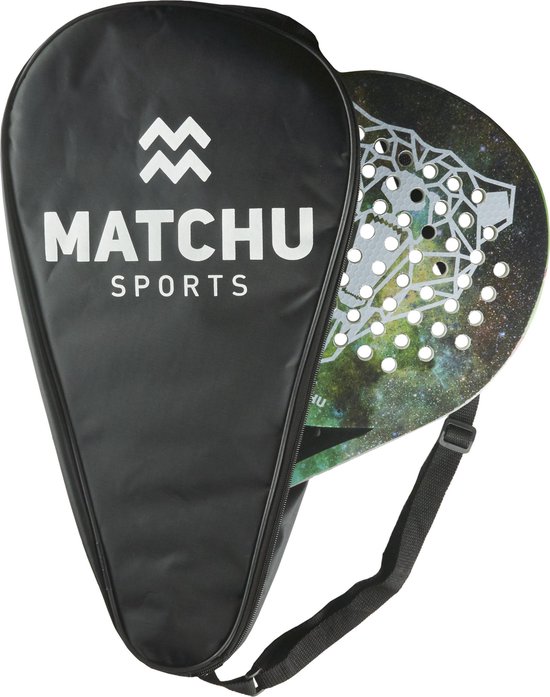 Matchu Sports - Padel Racket - Bear - Padel - Padelrackets - Rond - Carbon - Groen - Inclusief padel tas - padeltas