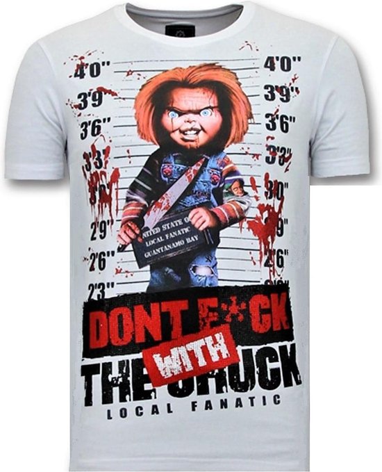 T-shirt pour homme fanatique local avec imprimé - Bloody Chucky Angry - T-shirt cool blanc pour homme - Imprimé Bloody Chucky - T-shirt pour homme noir Taille XL