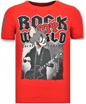 Exclusieve T-Shirt Mannen - Rock My World Cat - Rood