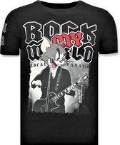Funny T-Shirt Mannen- Rock My World Cat - Zwart
