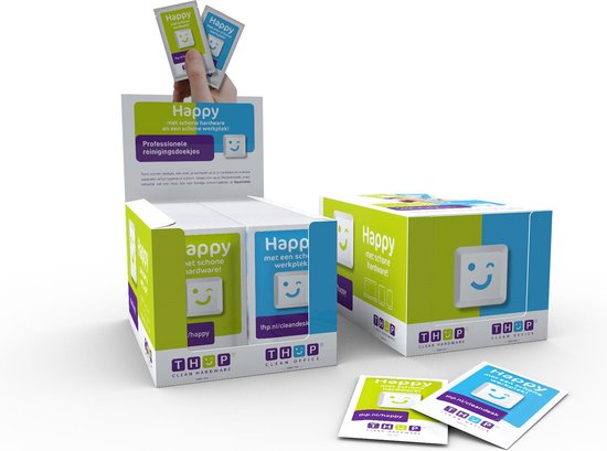 100 X Professionele reinigingsdoekjes combi doos voor o.a. beeldscherm/werkplek/toetsenbord/bureaustoel van THP – 100 stuks in displaydoos – Happy…