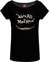 Disney Alice In Wonderland Dames Tshirt -XL- Mad Here Smile Zwart