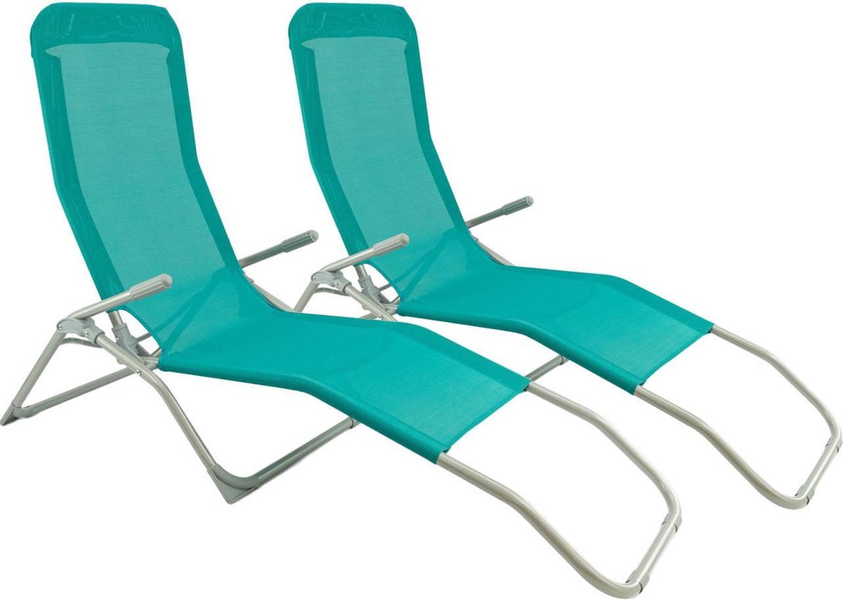 MaxxGarden Ligbed - opvouwbare ligstoel 2 stuks - textileen - blauw - inklapbaar