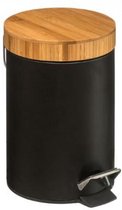 Stijlvolle prullenbak met bamboe deksel – Zwart / hout – Klein formaat - 3L - badkamer / wc / keuken / kantoor / horeca prullenbak