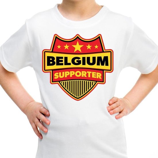Belgium supporter schild t-shirt wit voor kinderen - Belgie landen shirt / kleding - EK / WK / Olympische spelen outfit 134/140