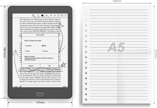 Nova 2, 7,8" E-inkt e-reader met Dual Touch, warm/koudlicht, Android 9, Playstore - + Wacom Stylus + Screenprotector
