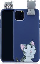 Softcase met 3D katje en cartoon voor Iphone 11 Pro Max 6.5 inch-Blauw