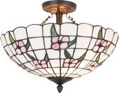 LumiLamp Plafondlamp Tiffany 5LL-5191 Ø 42*31 cm / E27 / max. 2x60 Watt - Meerkleurig IJzer / glas Plafonniere
