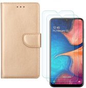 Samsung Galaxy A50 Portemonnee hoesje Goud met 2 stuks Glas Screen protector