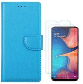 Samsung Galaxy A20E Portemonnee hoesje Turquoise met 2 stuks Glas Screen protector