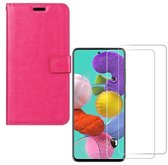 Samsung Galaxy A51 Portemonnee hoesje roze met 2 stuks Glas Screen protector