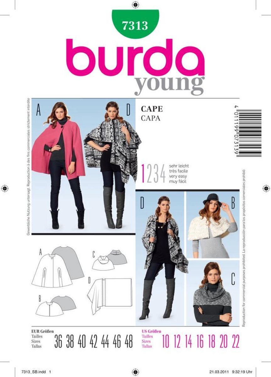 Burda Naaipatroon 7313 - Cape in variaties - 