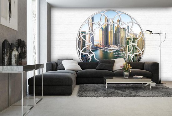 Dubai City Skyline Marina Window Photo Wallcovering