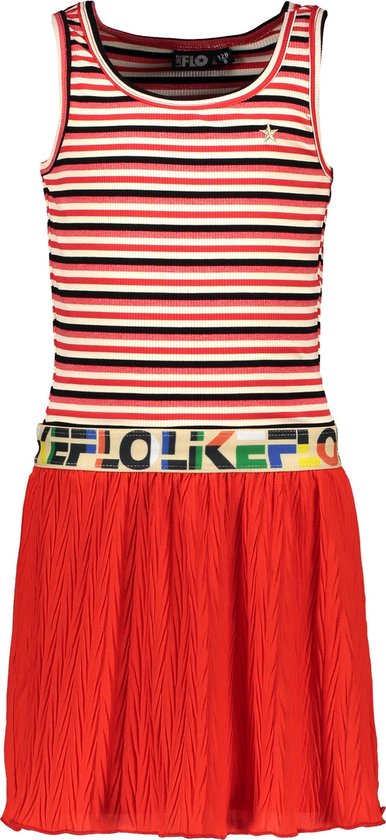 Like FLO Meisjes gestreept jurkje met plisse rokdeel - rood - Maat 128 |  bol.com