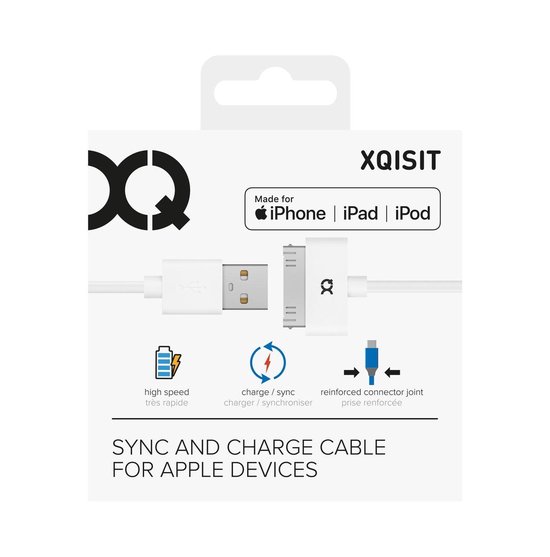 XQISIT Apple 30-pins naar USB Kabel - Wit - XQISIT