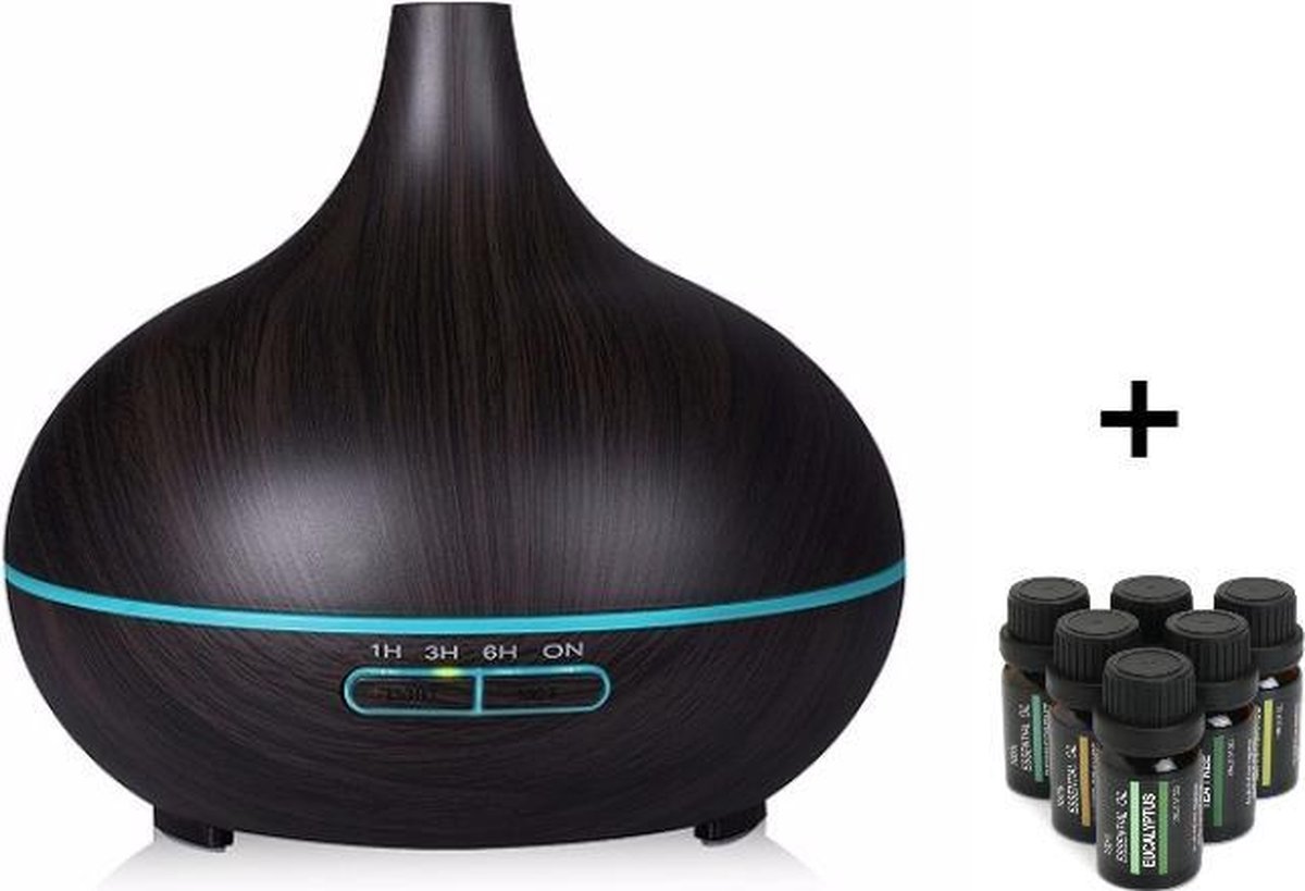 Aroma Diffuser Olie set 6 flesjes verschillenden geuren Handleiding Donkerbruin...