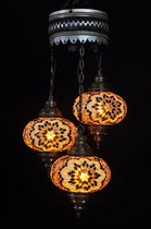 Suspension-marron-3 sphères-verre-mosaïque-lampe turque-lampe orientale-lustre-lampe marocaine