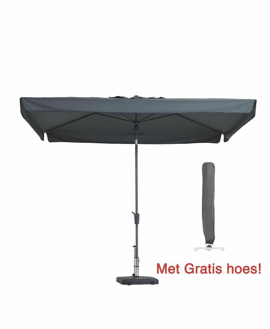 Luxe parasol rechthoek 300 x 200 grijs met hoes | Rechthoekige parasol van het... | bol.com