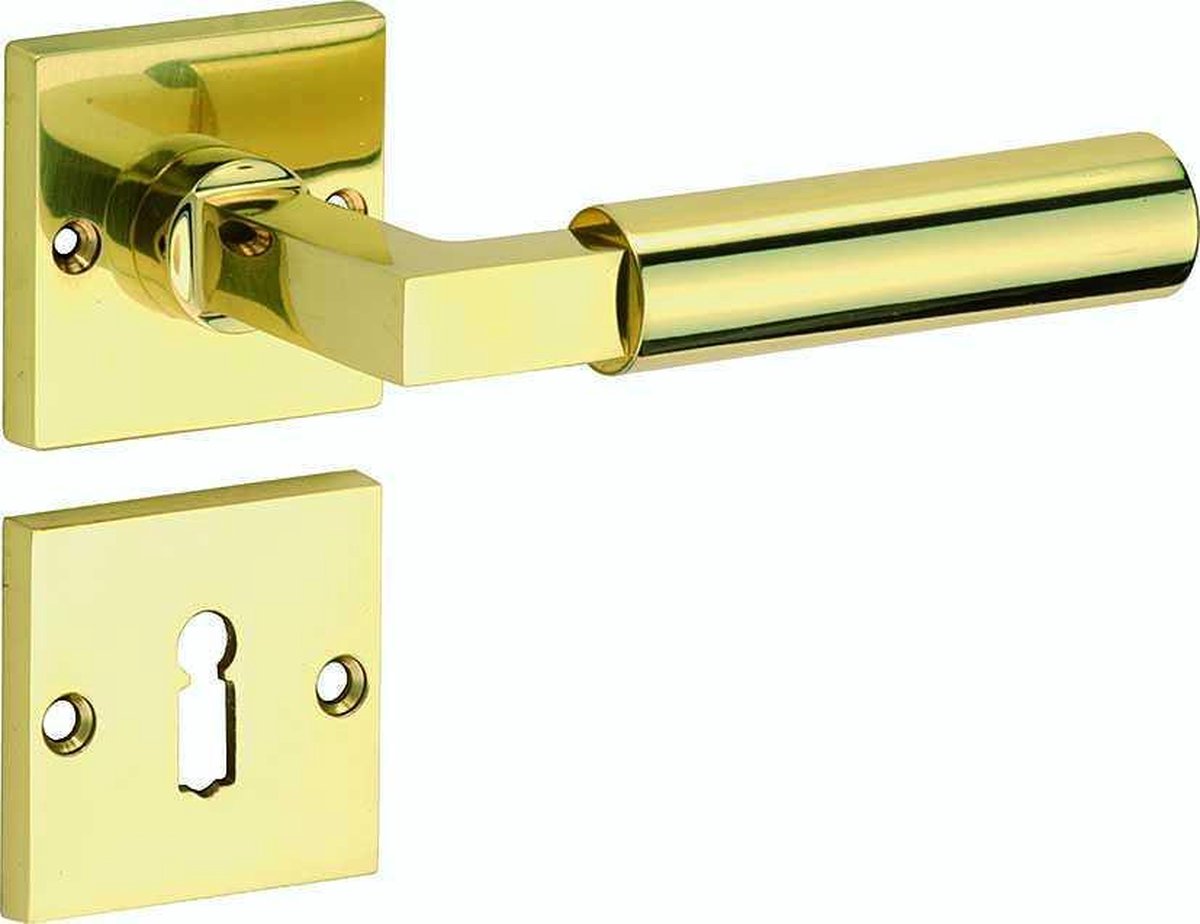 Deurkruk op rozet Bauhaus m/ BB rozet messing ongelakt