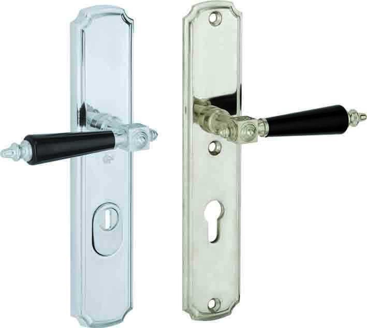 SKG3 kruk/kruk op schild rechts Roman/Nouveau PC72 mm m/ KTB glans nikkel / glans chroom bakeliets