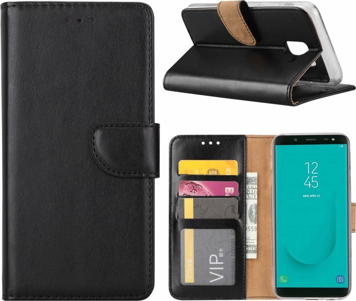 Bookcase Geschikt voor: Samsung Galaxy J6 Plus 2018 - Zwart - portemonee hoesje