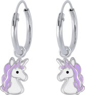 Joy|S - Zilveren eenhoorn oorbellen paars unicorn oorringen