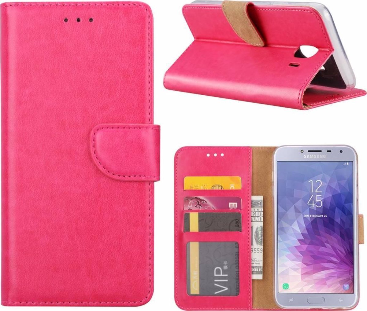 Bookcase Geschikt voor: Samsung Galaxy J4 2018 - Roze - portemonee hoesje