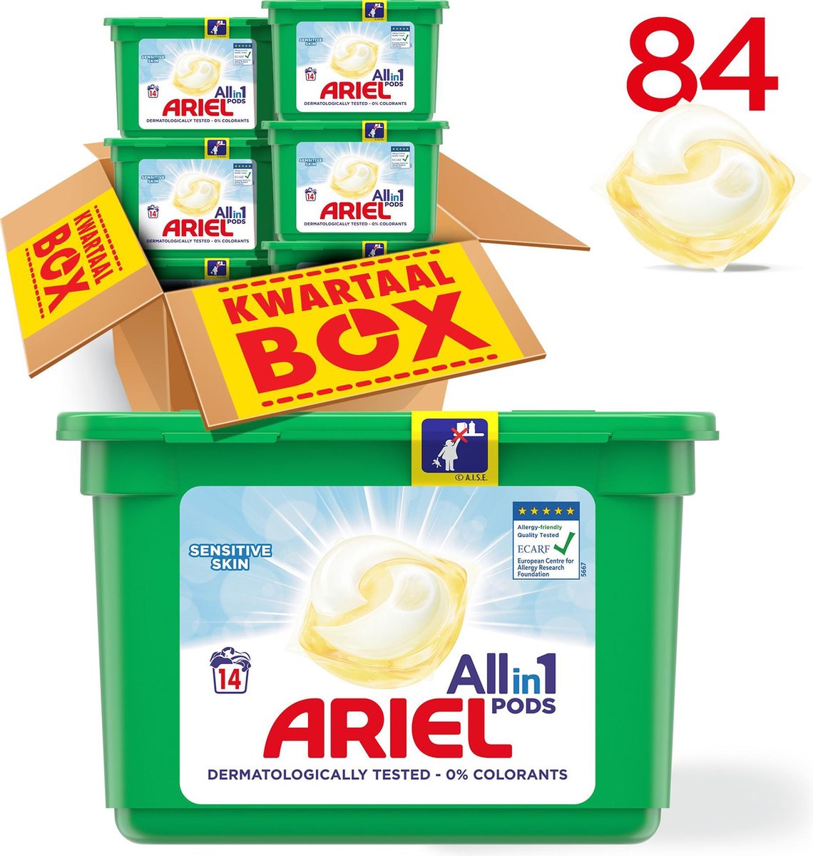 Ariel All in 1 Pods Sensitive Wasmiddel - Voordeelverpakking 6 x 14  Wasbeurten -... | bol.com