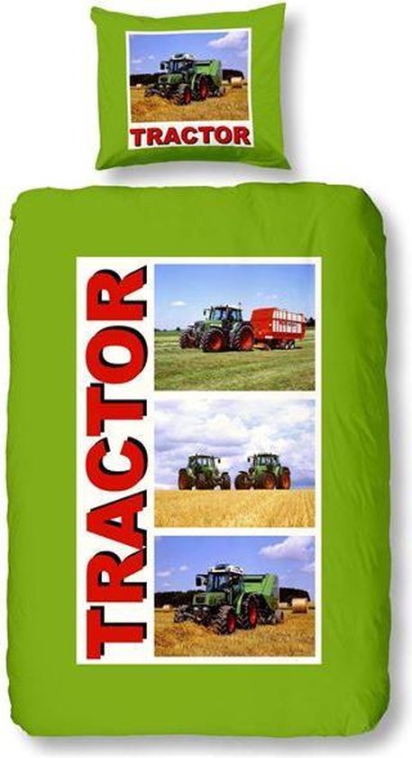 Snoozing Tractor - Flanel - Dekbedovertrek - Junior - 120x150 cm + 1 kussensloop 60x70 cm - Groen