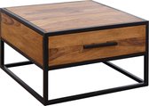 Medina Industriële Salontafel - Bijzettafel - Massief Hout - Bruin - Luxe Retro Vintage Glazen Salontafel Met Opbergruimte - 65 x 38 x 65 cm