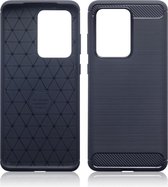 Samsung Galaxy S20 Ultra hoesje - Gel case geborsteld metaal en carbonlook - Navy blauw - GSM Hoesje - Telefoonhoesje Geschikt Voor: Samsung Galaxy S20 Ultra